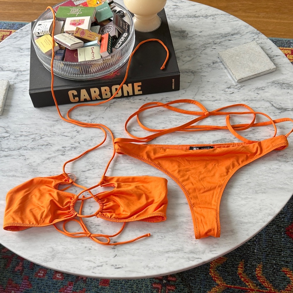 Zara Bright Orange Strappy Bikini Set